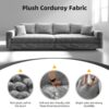 Plush Corduroy 4 Seat Sofa, Modern Comfy Upholstered Sofa Cloud Couch, Deep Seat Couches With Soft Pillows And 2 Ottomans, Convertible Sofa Lounge Chair, For Living Room, Apartment, Office - Gray - Image 22