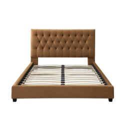 Donald - Mid-Century Modern Velvet Platform Bed King - Cognac