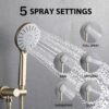 Wall Mounted Shower System With High Pressure Rain Shower Head & 5 Function Handheld - Brushed Gold - Image 8