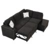 Sectional Pull-Out Sofa Bed L-Shaped Corner Sofa Couch With Storage Chaise, USB Ports, Power Sockets, Cup Holder For Living Room, Bedroom, Study - Black - Image 20