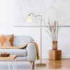 Majestic - Ring Base Curved Floor Lamp With Triangle Drum Shade - Gold / White - Image 5