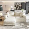Plush Corduroy 4 Seat Sofa, Modern Comfy Upholstered Sofa Cloud Couch, Deep Seat Couches With Soft Pillows And Movable Ottoman, Convertible Sofa Lounge Chair, For Living Room, Apartment, Office - Beige - Image 9