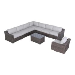 Outdoor 7 Person Wicker Sectional Set With Cushions - Gray Mix