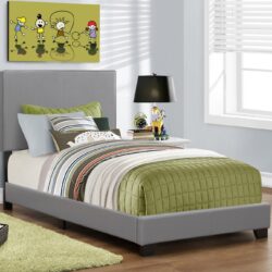 Twin Size Bed, Upholstered, Transitional - Gray