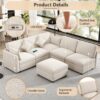 Sectional Sofa Modular U Shaped With Ottoman & USB Ports - Beige - Image 6