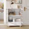 Buffet Cabinet With Double Glass Doors And Drawer, Storage Sideboard Cupboard For Living Room - White - Image 6