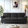 Soft Sofa, Upholstered 3 Seater Couch With High Density Foam, Loose Back Cushions And Turned Legs - Black - Image 5
