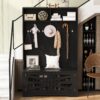 Entryway Bench With Coat Rack, 3 In 1 Design And Adjustable Shelves, Hall Tree With 7 Hooks For Entrance, Living Room - Black - Image 5