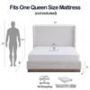 Hosford - Upholstered Wingback Bed Queen With Base Platform, High Headboard - Cream White / Light Gray / Camel Oak - Image 12
