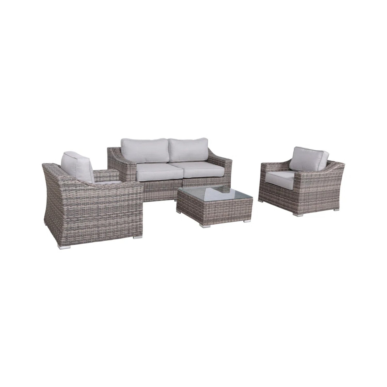 4 Seater Wicker Conversation Set With Cushions, All Weather - Gray Mix - Image 6