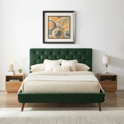 Dillon - Velvet Platform Bed Queen Size - Green