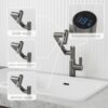 Bathroom Sink Faucet With Spray Function, Temperature Display, Anti Skid Switch, Hot & Cold, 360 Degree Rotary, Brass - Gun Gray - Image 5