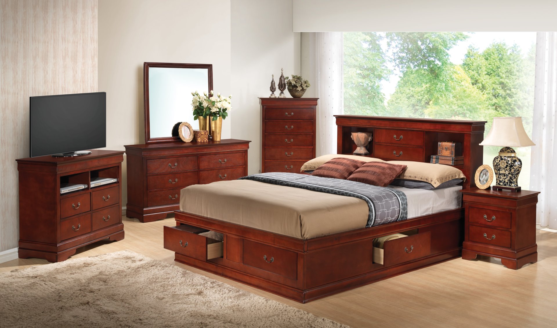 Louis Phillipe - Full Charming Storage Bed - Cherry - Image 3