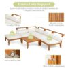 6 Piece Patio Sofa Set, Acacia Wood Outdoor Modular Sectional Garden Furniture Set L Shaped Conversation Set, Convertible Daybed With Tea Table, Ottoman, 5 Cushions And Pillows - Teak / Beige - Image 7