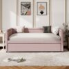 Modern Style Twin Size Upholstered Daybed With Trundle For Guest Room, Small Bedroom, Study Room - Pink - Image 7