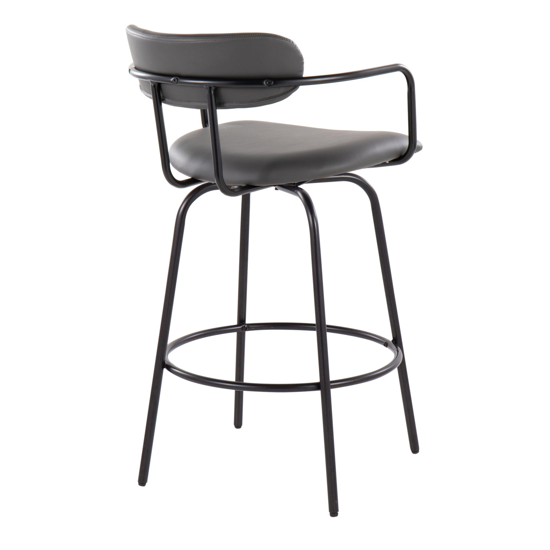 Demi - Contemporary Fixed Height Counter Stool With Swivel With Round Footrest (Set of 2) - Black / Gray - Image 4
