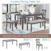 6 Pieces Kitchen Dining Set, Rectangular Wooden Dining Table With 4 Upholstered Chairs And A Bench, Dining Table Set For 6 People - Gray - Image 6