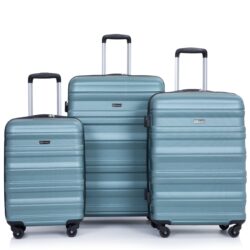 Expandable 3 Piece Luggage Sets Pc Lightweight & Durable Suitcase With Two Hooks, Spinner Wheels, Tsa Lock, (21/25/29) - Dark Green