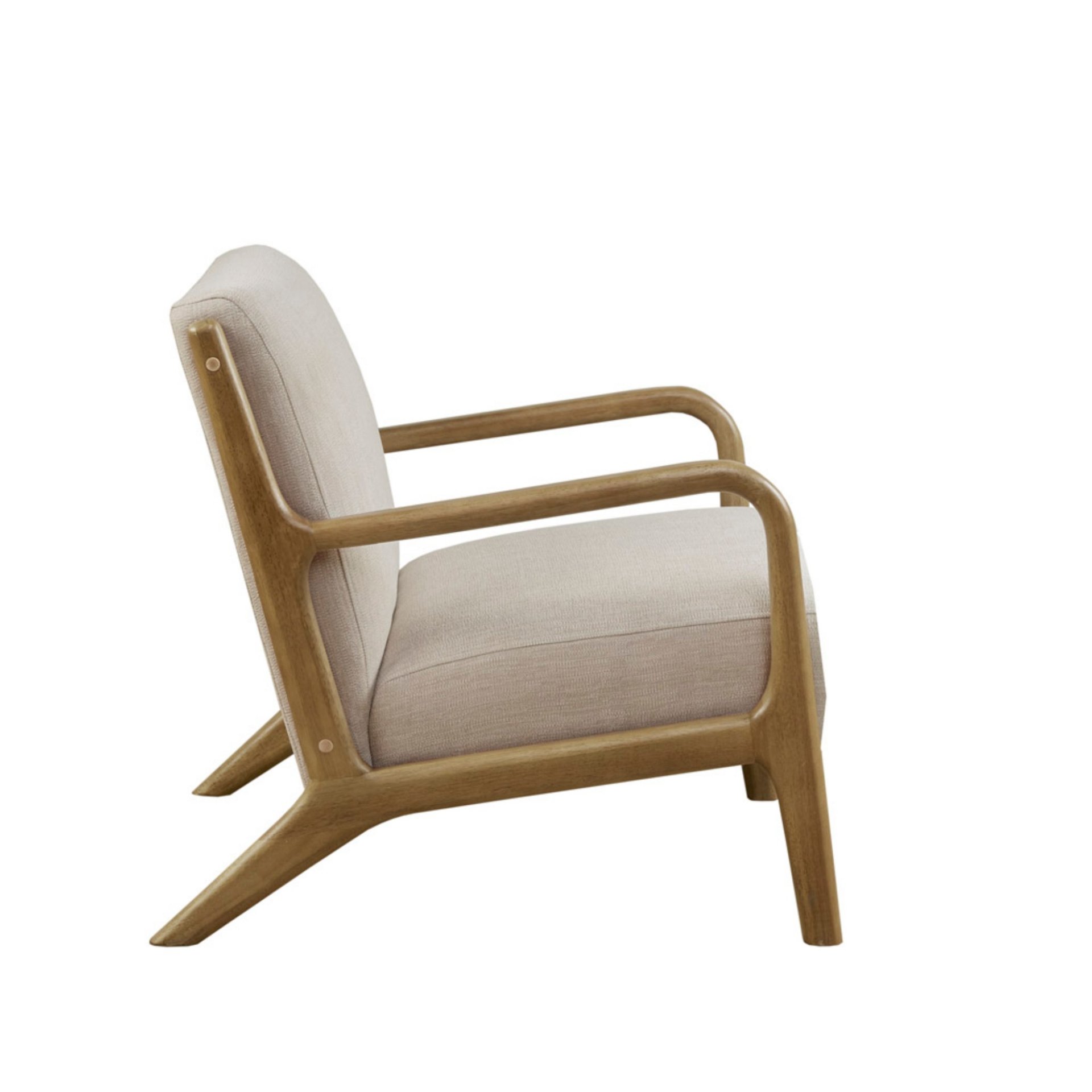 Mid - Century Design Lounge Chair With Upholstered Seat - Cream - Image 6