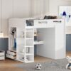 Full Size Loft Bed With Desk, Wardrobes, 4 Drawers And 4 Shelves - White - Image 18