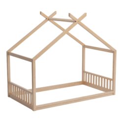 Twin Size Montessori Style House Bed For Kids, Floor Bed Frame With Headboard And Footboard, Fence Bed For Girls, Boys, Slat Not Included - Natural