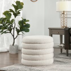 Fuji - Oversized Round Storage Ottoman - Ivory White