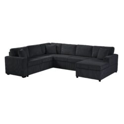 Oversized Sectional Sofa U Shaped Sofa With Chaise Lounge And 3 Soft Throw Pillows Corduroy Fabric - Black
