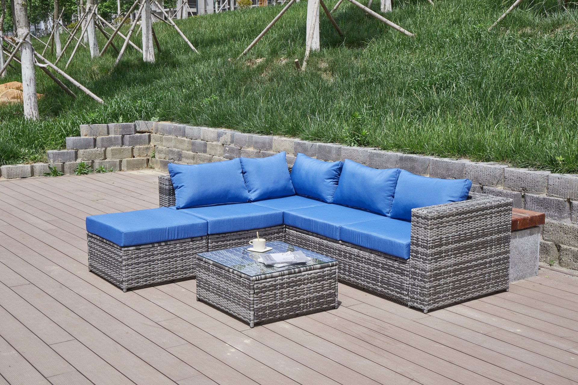 Luxurious Comfort Patio Sofa With Cushions - Blue / Gray - Image 19