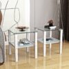 Glass Two Layer Tea Table, Small Round Table, Bedroom Corner Table (Set of 2), Living Room Side Table - White - Image 4