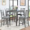 5 Piece Dining Table Set, Wooden Dining Square Table Set For 4, Counter Height Kitchen Table Set With Square Table And 4 Upholstered Chairs - Gray - Image 2