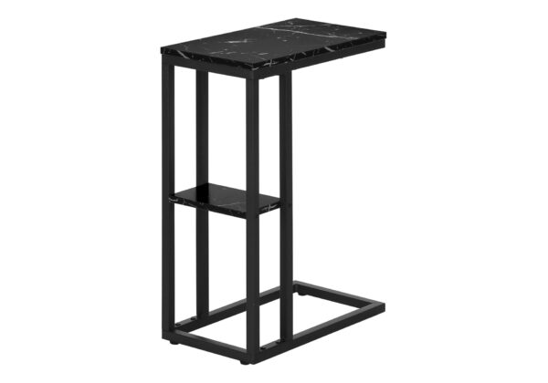 Accent Table, C - Shaped, Marble Look Contemporary & Modern - Black