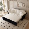Queen Pull Out Sofa Bed, 3 In 1 Convertible Sleeper Tufted Sofa With 2 Soft Pillows - Beige - Image 4