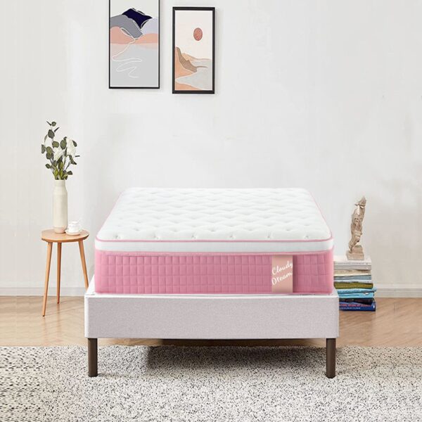 12" Twin Long Hybrid Mattress Individual Pocket Spring & Memory Foam Cool Knitted Cover - Pink