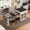 Extendable Kitchen Island With Slide Out Table And Storage Racks For 2 - 6 Person, Power Outlet, Bar, Prep Station - Creamy White / Walnut - Image 18
