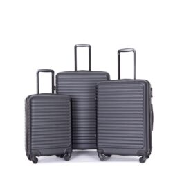 3 Piece Luggage Sets Lightweight Suitcase With Two Hooks, Spinner Wheels, Tsa Lock, (20/24/28) - Black