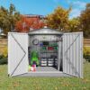 Garden Tool Shed, Storage Shed With Peaked Roof Waterproof Lockable Door - White / Gray - Image 6