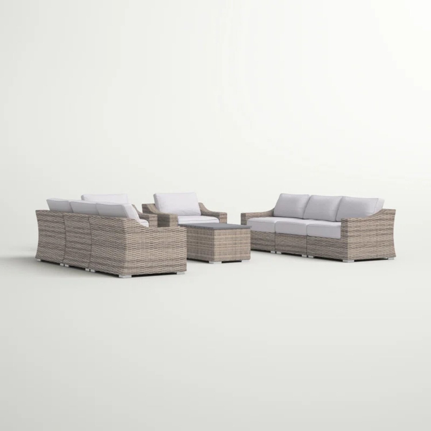 All Weather Wicker 8 Piece Patio Sectional Set With Cushions Modular Design - Gray Mix - Image 4