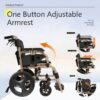 Lightweight Foldable Transport Wheelchair Square Tube Design With Double Brakes Adjustable Armrest & Breathable Seat Cushion Ideal For Disabled & Post Surgery Recovery - Black / Gold - Image 5