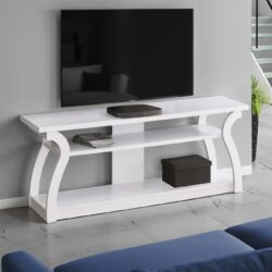 TV Stand, Console, Media Entertainment Center, Storage Shelves, Contemporary & Modern - White