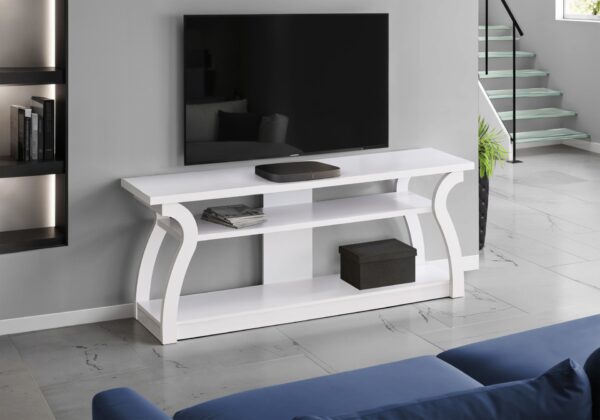 TV Stand, Console, Media Entertainment Center, Storage Shelves, Contemporary & Modern - White