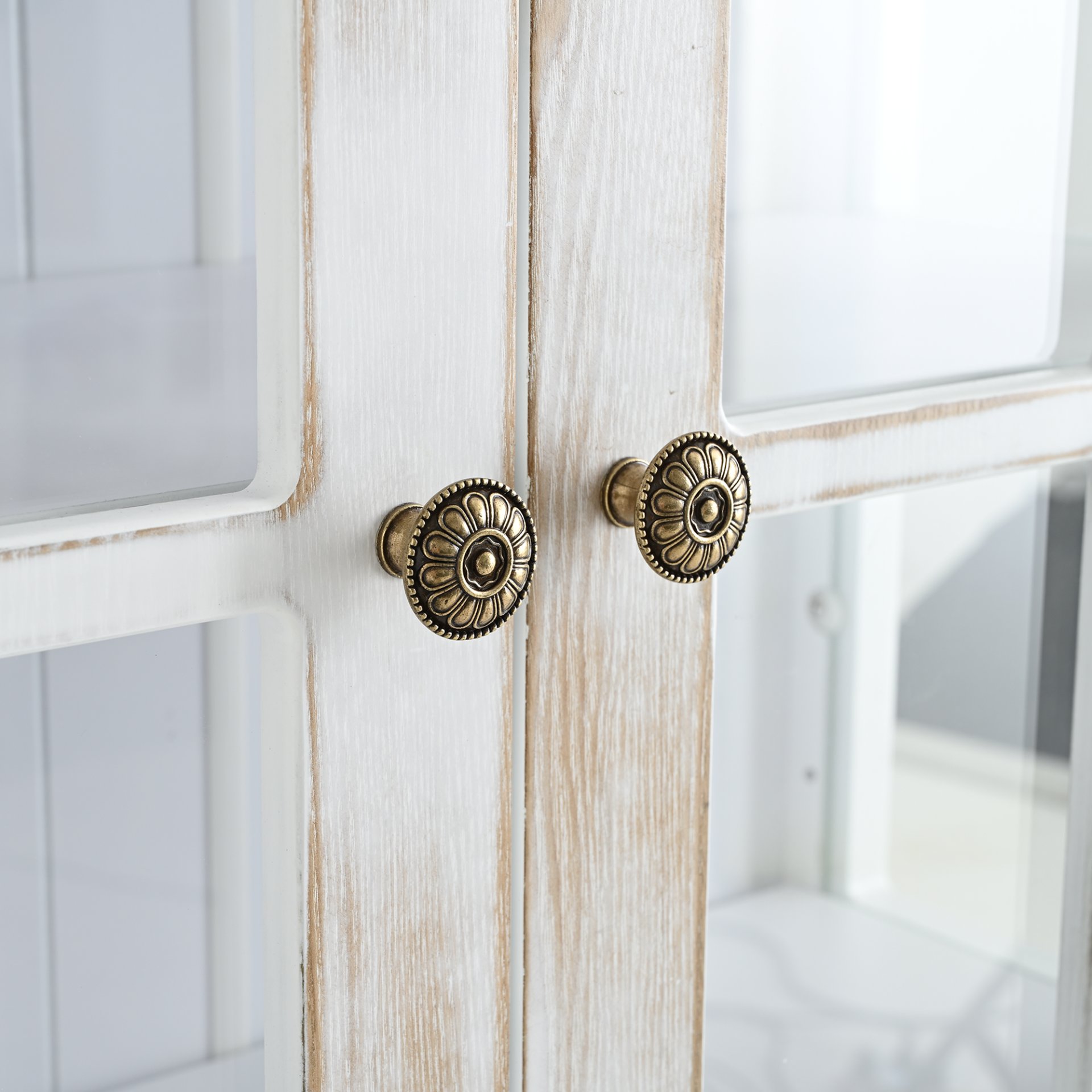 Vintage Display Cabinet With Double Glass Doors, Traditional Style Hutch For Home Or Workspace Washed - White Washed - Image 14
