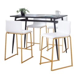 Marcel Mara - 5 Piece Upholstered Contemporary Counter Height Dining Set - Black / Gold / White