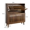 Medieval - Modern Shoe Storage Cabinet With 2 Flip Drawers And Fence Design - Walnut - Image 3