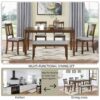6 Pieces Kitchen Dining Set, Rectangular Wooden Dining Table With 4 Upholstered Chairs And A Bench - Walnut - Image 5
