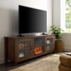Modern Farmhouse 2 Door Glass Windowpane 70" Fireplace TV Stand For 80" TVs - Dark Walnut - Image 3