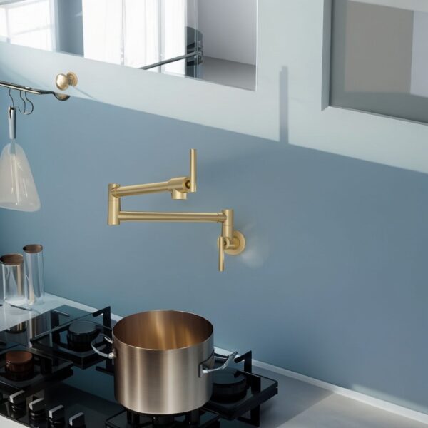 Modern Design Pot Filler Faucet Wall Mount Kitchen Sink, Folding Stretchable - Gold