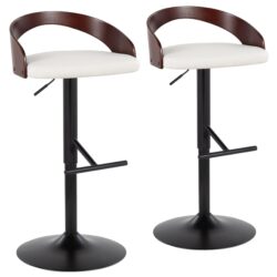 Grotto - Contemporary Adjustable Barstool With Swivel With Straight T Footrest (Set of 2) - Black / Cherry / White