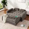 Upholstered Sleeper Bed Sofa With Dual USB Charging, Adjustable Backrest - Brown Gray - Image 10