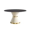 53.15" Modern Artificial Stone Round Carbon Steel Base Dining Table, Can Accommodate 6 People - Black / White - Image 9