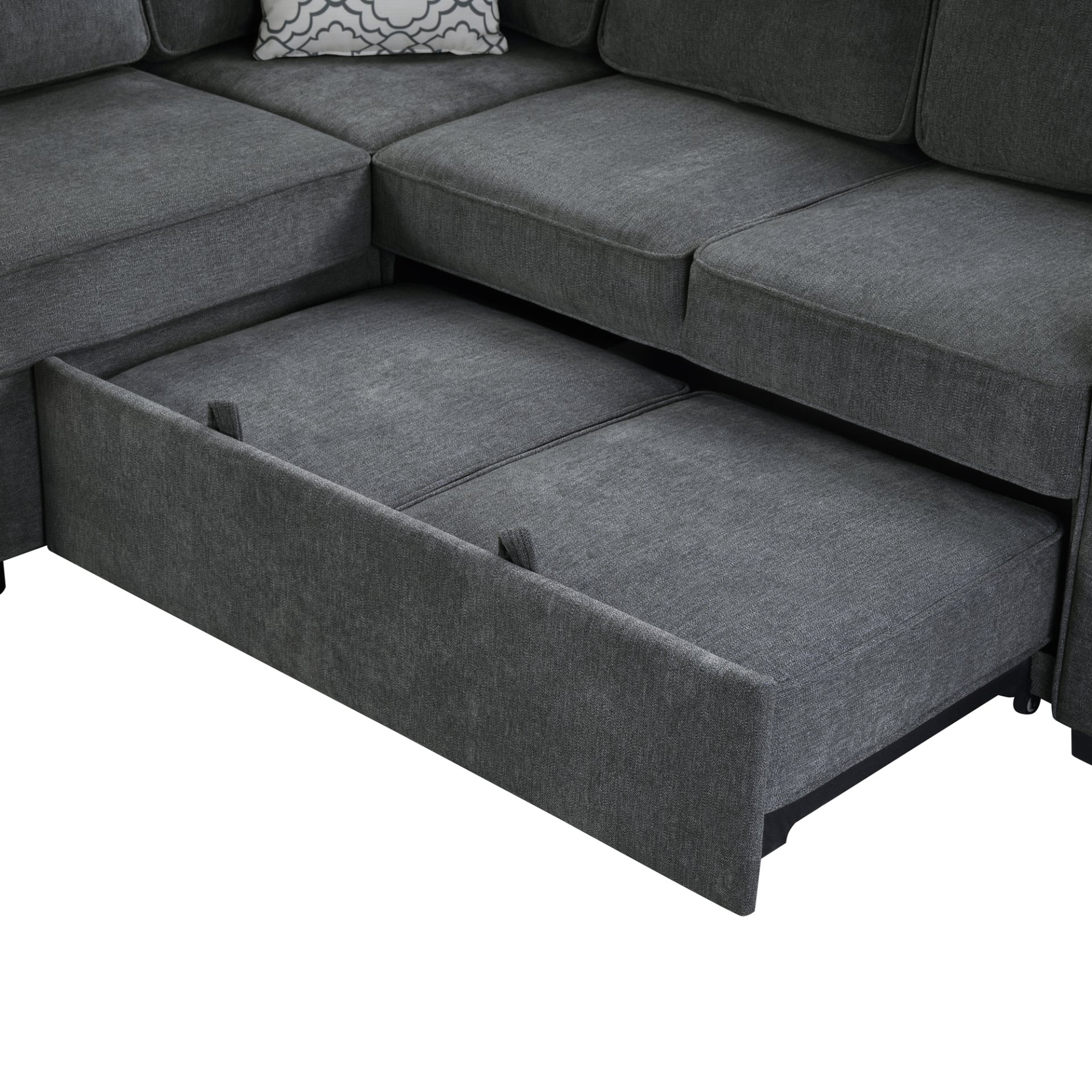 Convertible Sectional Sofa Bed Shaped Sofa With Dual Pull Out Sleepers, Flip Top Table, USB Ports, Cup Holder & Storage - Dark Gray - Image 11